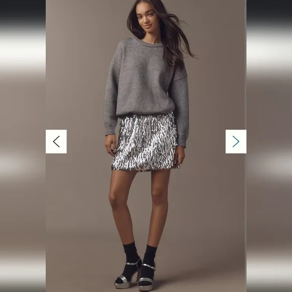 Anthropologie Mare Mare Long-Sleeve Knit Sequin Twofer Mini Dress - Picture 1 of 6